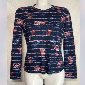 JOE'S JEANS floral Waves blue pink flowers Long-Sleeve Top size Xsmall